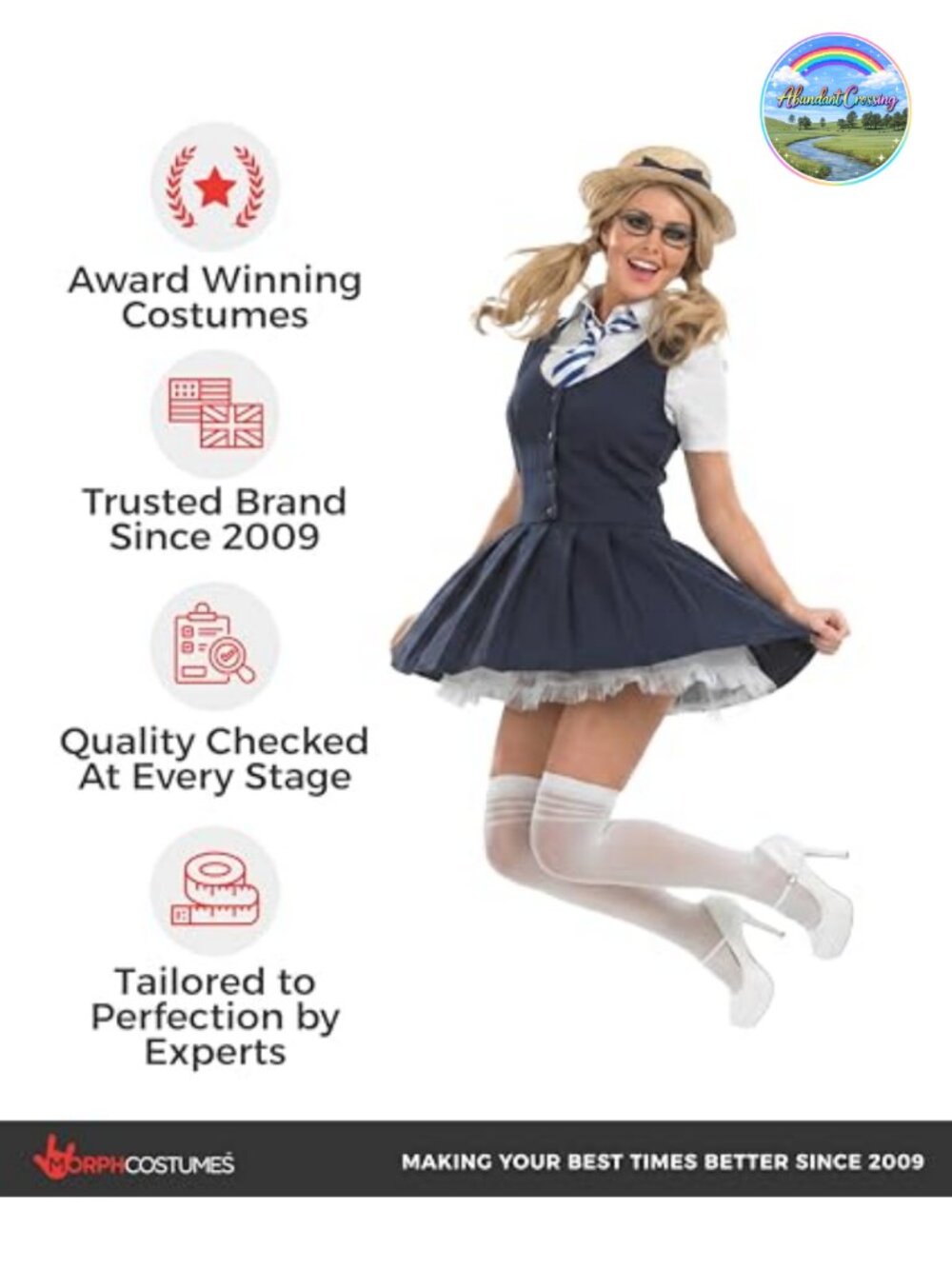 Schoolgirl Costume Women Halloween 5-Piece Uniform Set (No Color) - Picture 4 of 6